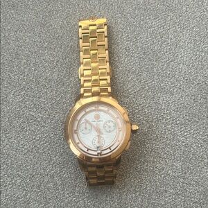Tory Burch Rose Gold and White Chronograph Watch